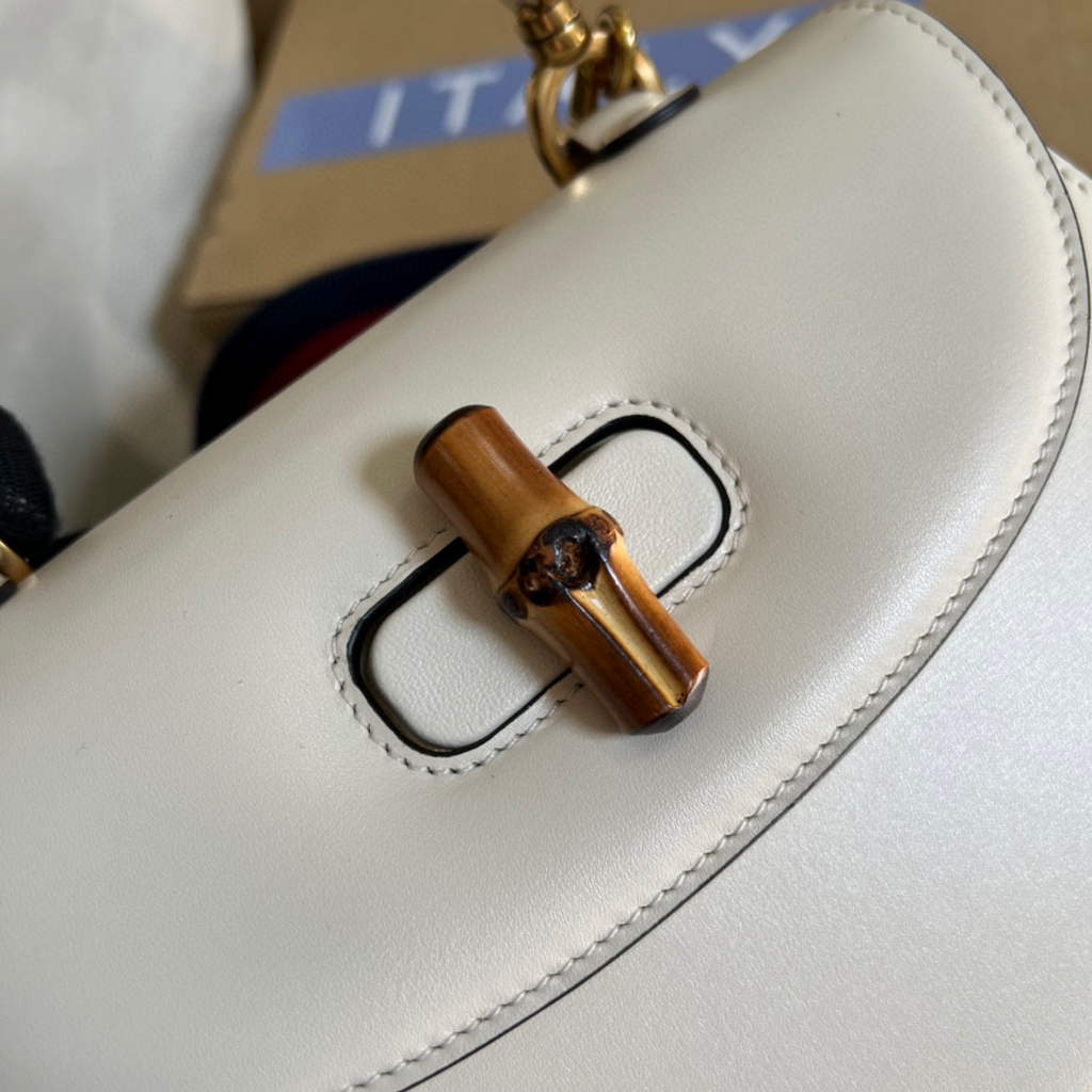 Gucci 675797 Bamboo1947 small top handle bag White