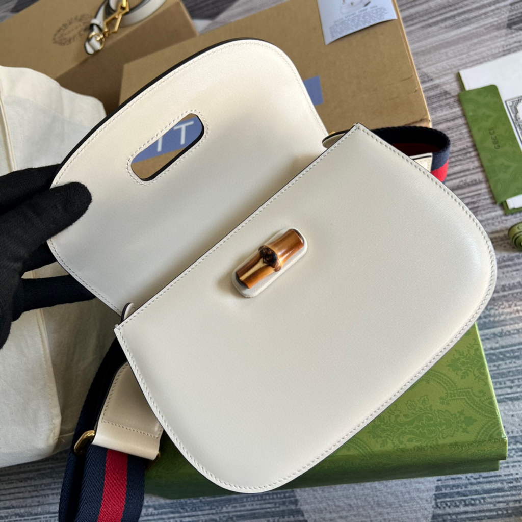 Gucci 675797 Bamboo1947 small top handle bag White