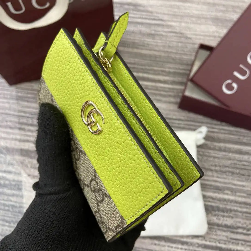 Gucci Bi-color GG Marmont small wallet 841360 beige and bright green leather
