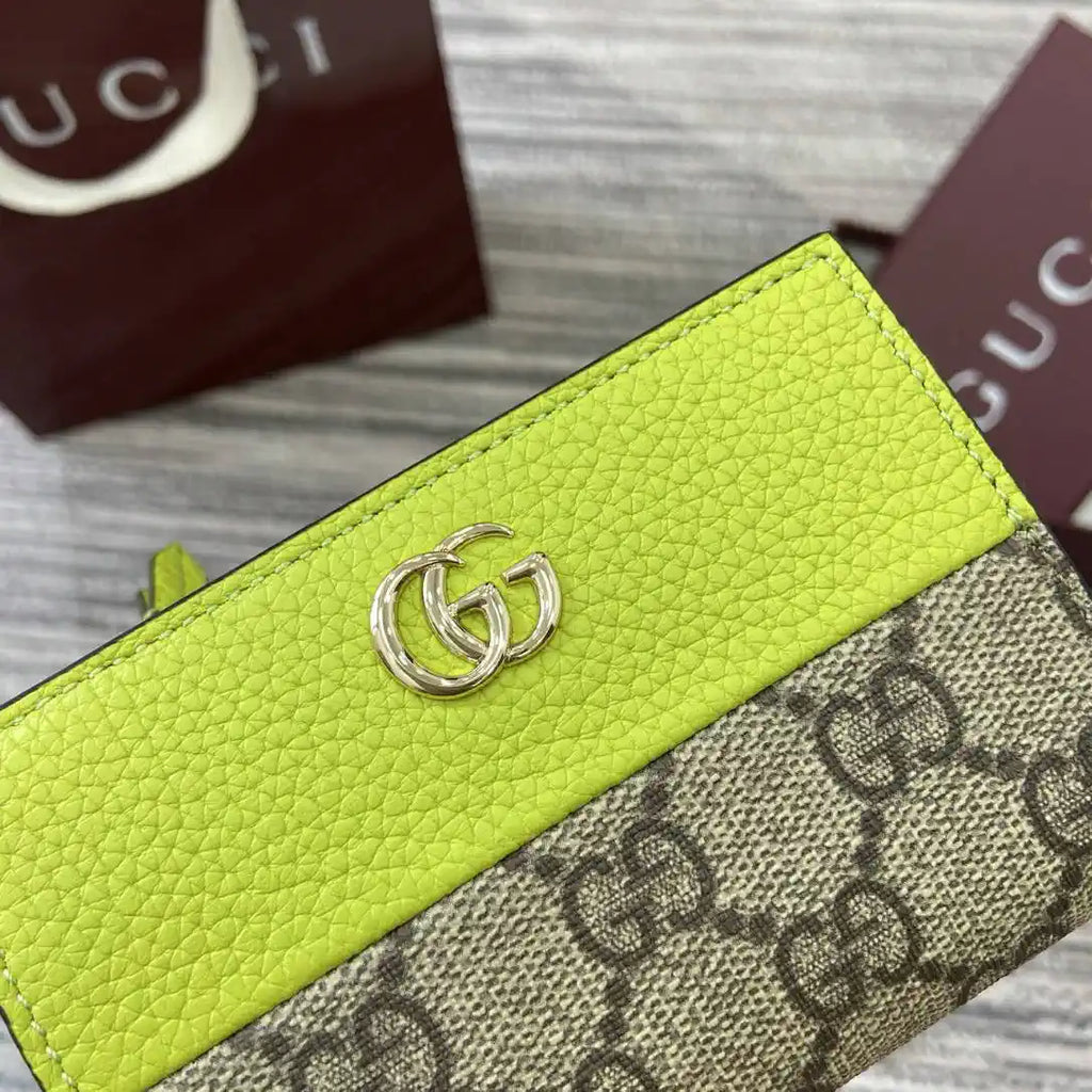 Gucci Bi-color GG Marmont small wallet 841360 beige and bright green leather