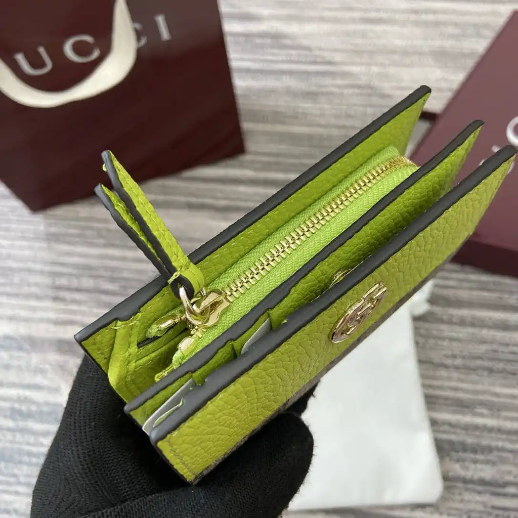 Gucci Bi-color GG Marmont small wallet 841360 beige and bright green leather