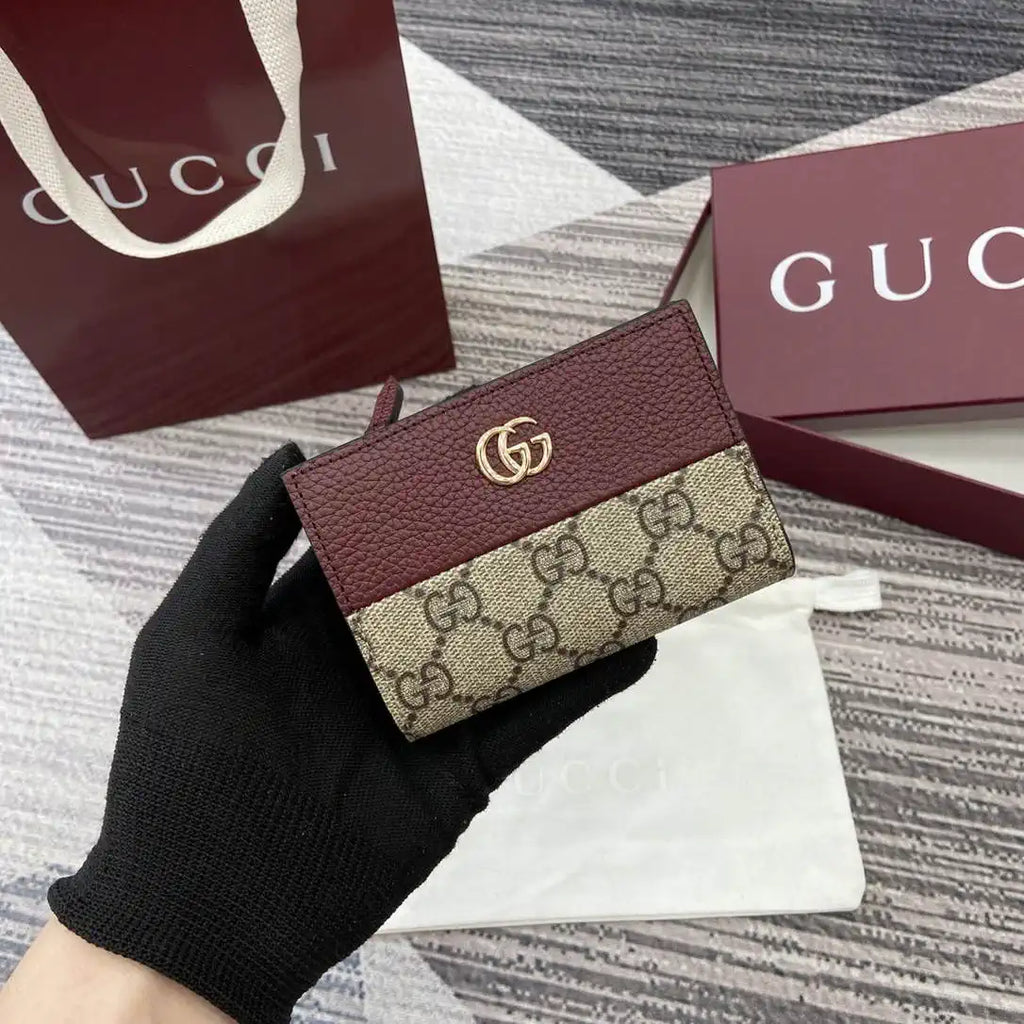 Gucci Bi-color GG Marmont small wallet 841360 beige and bright Wine Red leather