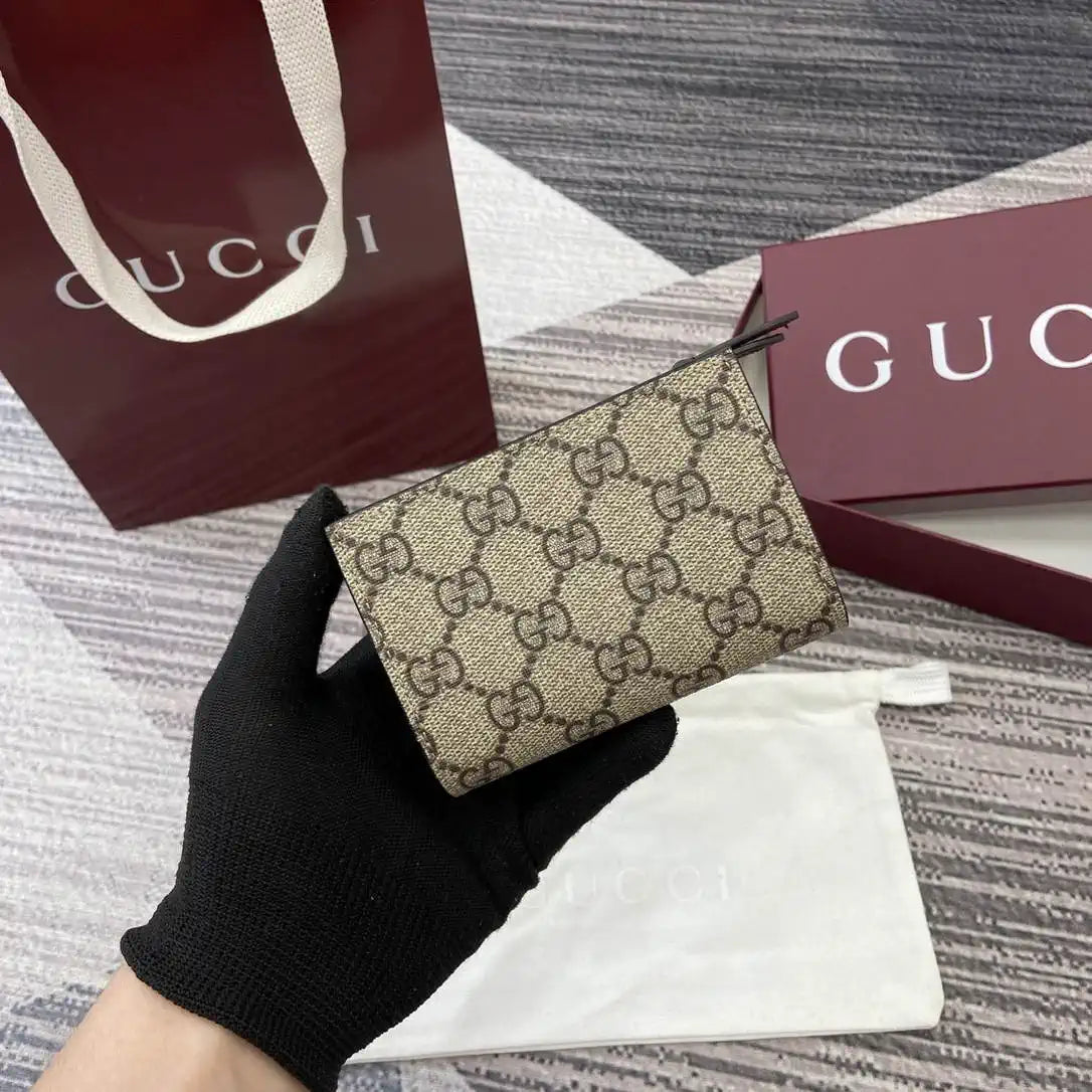 Gucci Bi-color GG Marmont small wallet 841360 beige and bright Wine Red leather