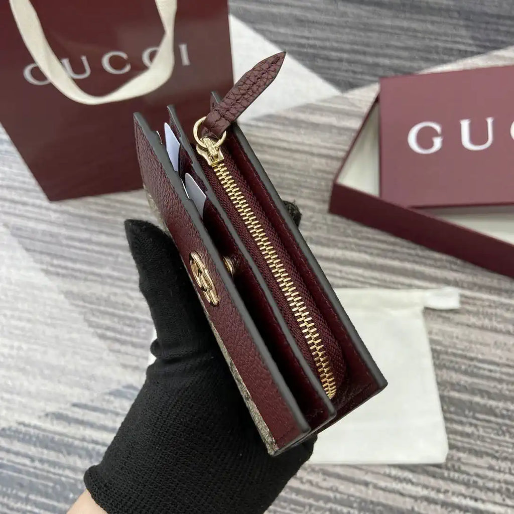 Gucci Bi-color GG Marmont small wallet 841360 beige and bright Wine Red leather