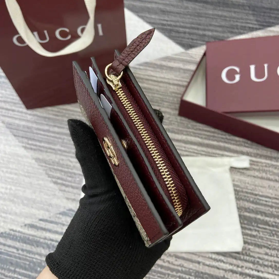 Gucci Bi-color GG Marmont small wallet 841360 beige and bright Wine Red leather