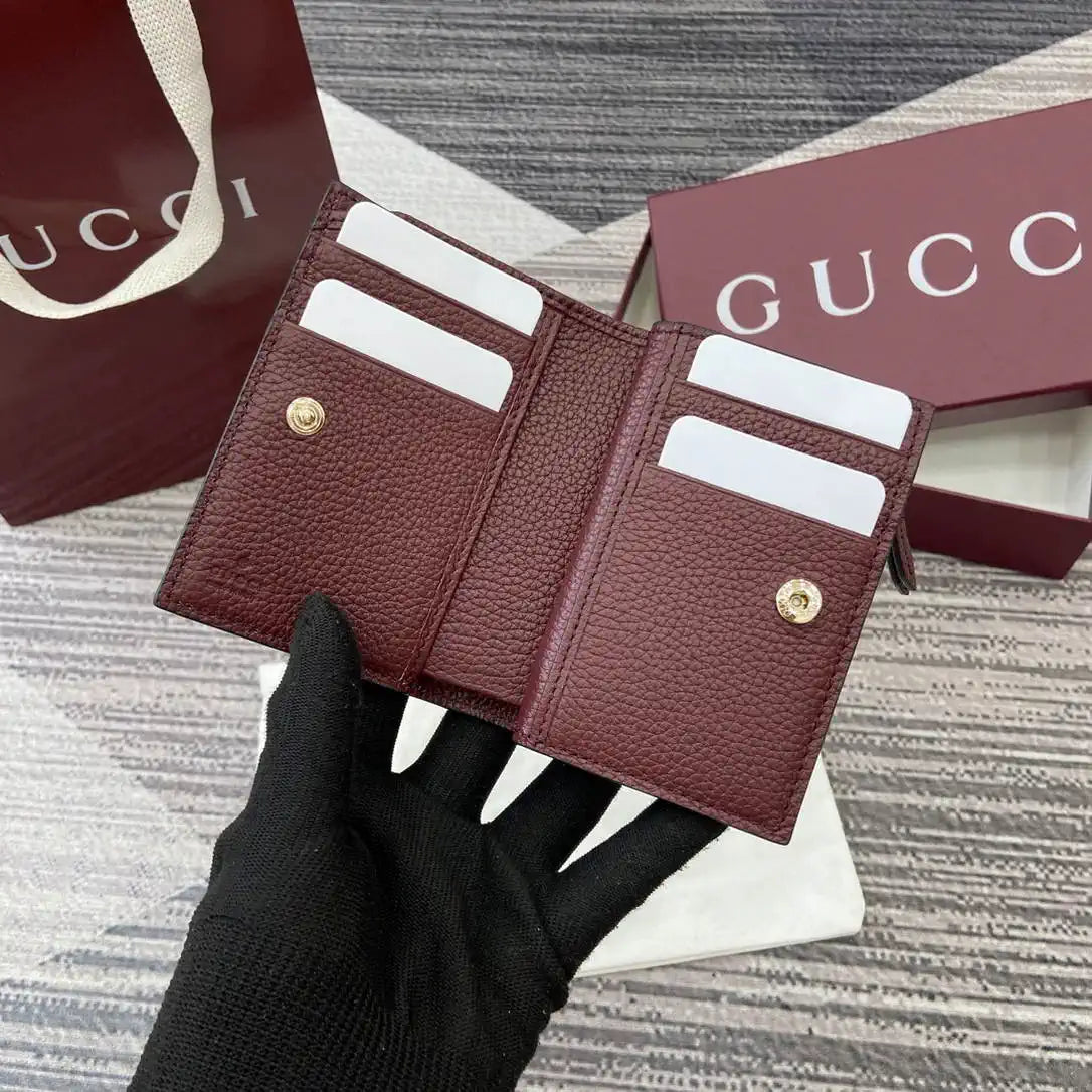 Gucci Bi-color GG Marmont small wallet 841360 beige and bright Wine Red leather