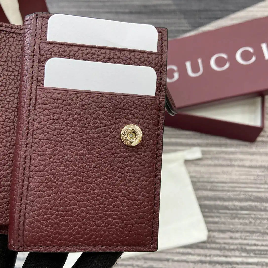 Gucci Bi-color GG Marmont small wallet 841360 beige and bright Wine Red leather