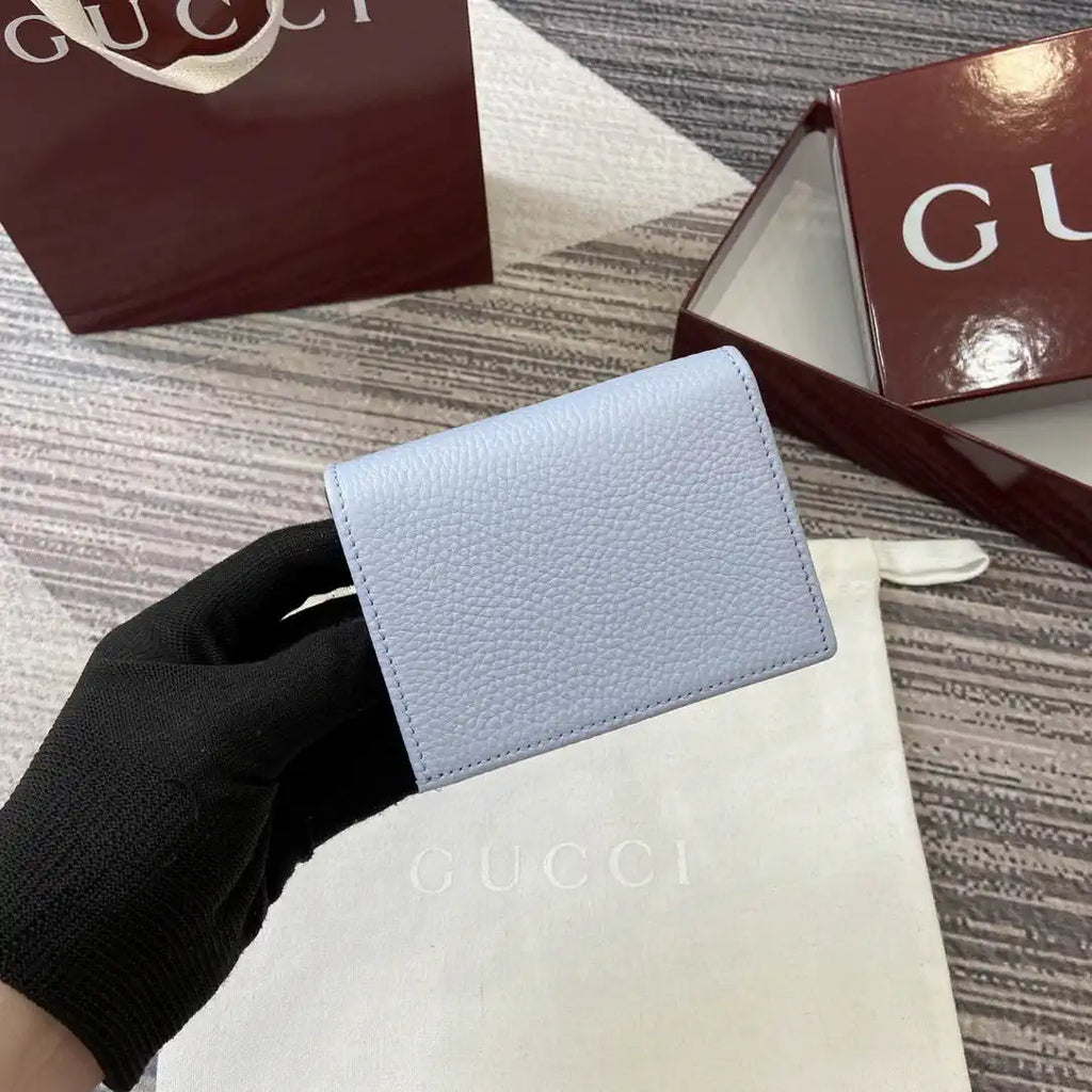 Gucci Bi-color GG Marmont small wallet 841360 Blue and bright Wine Red leather