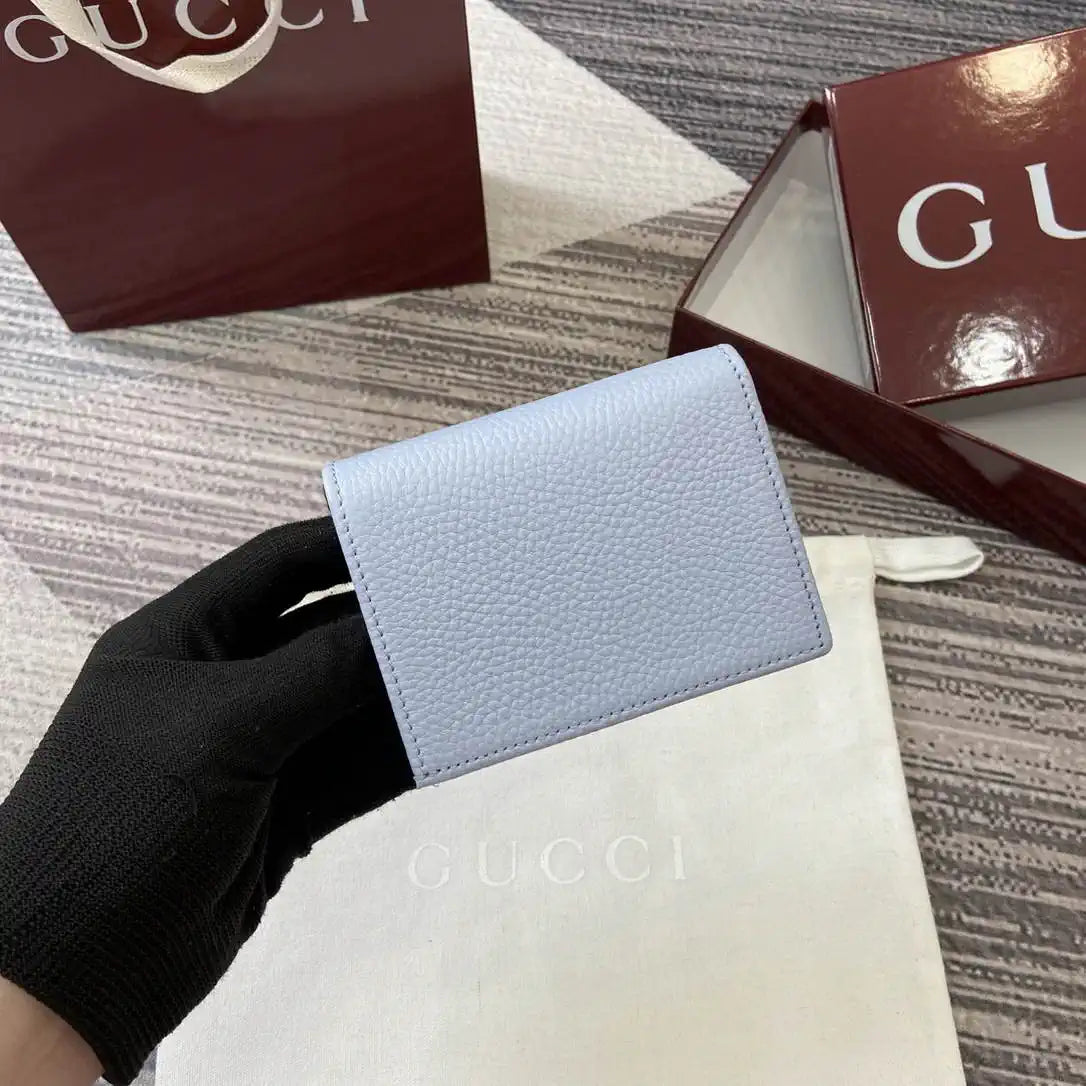 Gucci Bi-color GG Marmont small wallet 841360 Blue and bright Wine Red leather