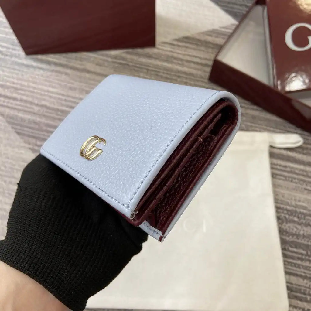 Gucci Bi-color GG Marmont small wallet 841360 Blue and bright Wine Red leather