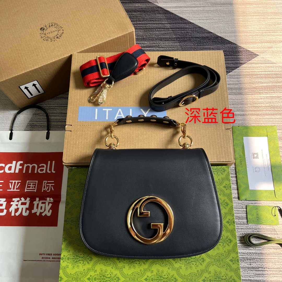 Gucci 721172 Blondie Medium top handle bag Black with navy blue - Default Title - View 1