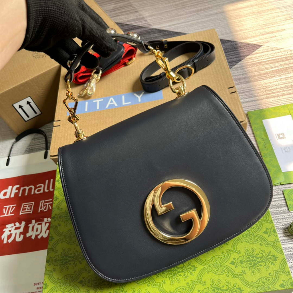 Gucci 721172 Blondie Medium top handle bag Black with navy blue