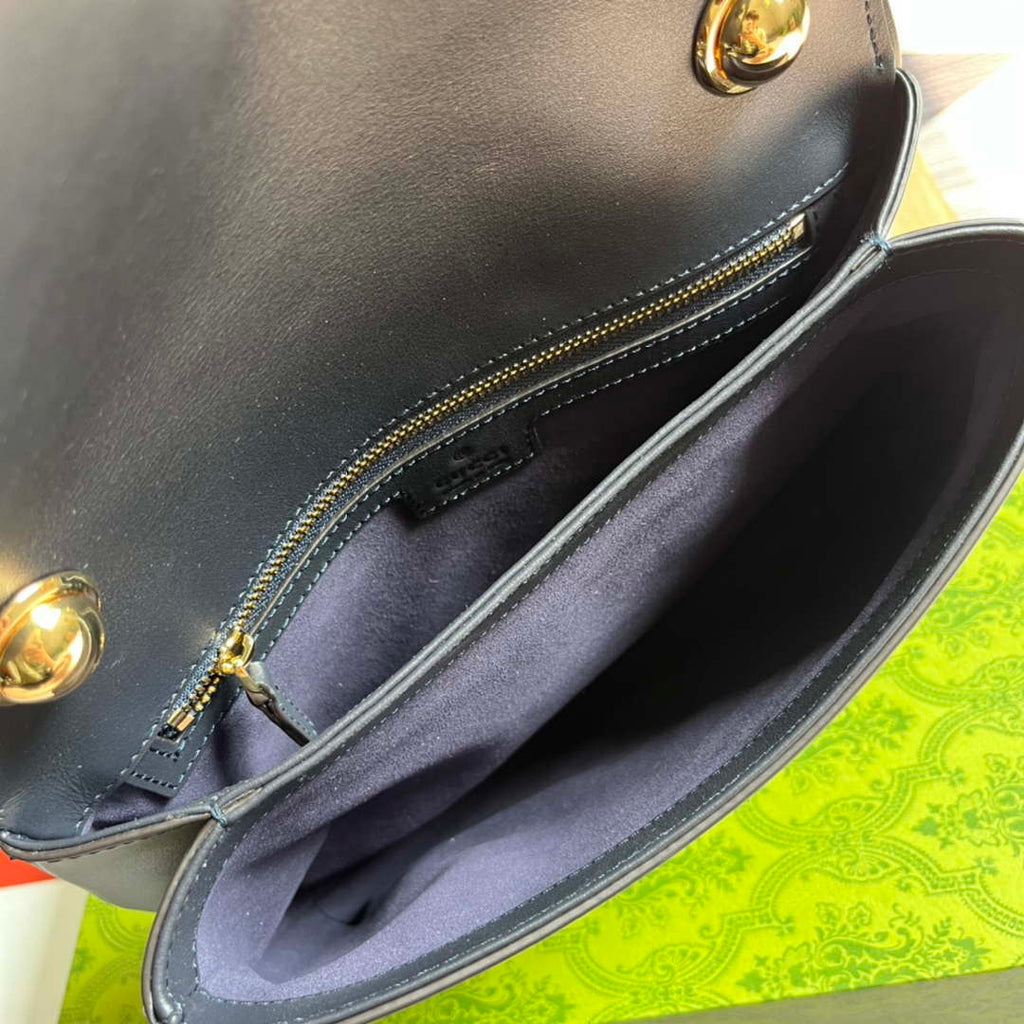 Gucci 721172 Blondie Medium top handle bag Black with navy blue