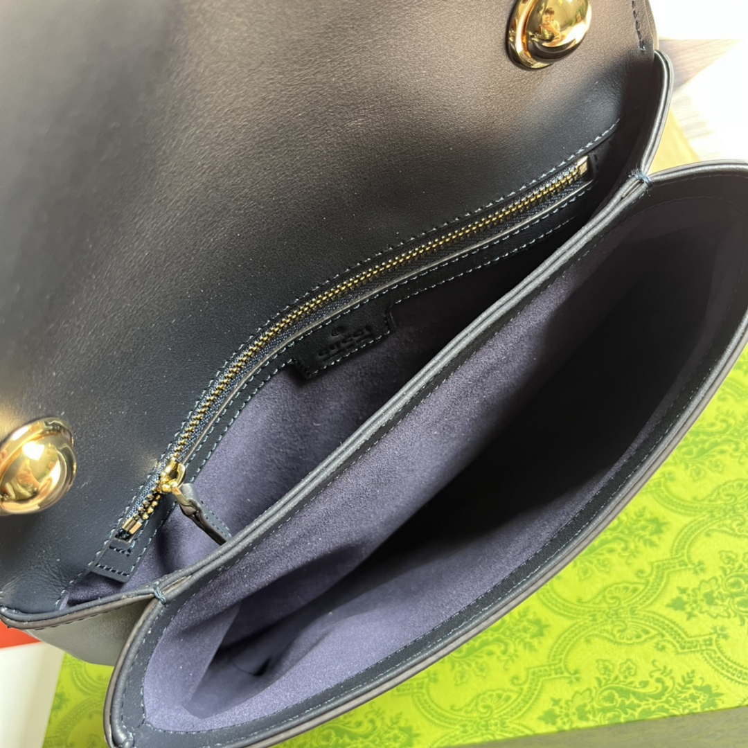Gucci 721172 Blondie Medium top handle bag Black with navy blue
