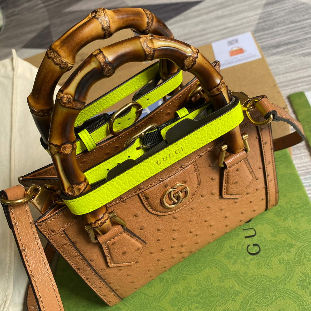 Gucci Diana Mini Tote Bag Ostrich LeatherTop Handle Bag Gucci a€?55661 Tan