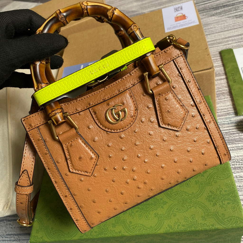Gucci Diana Mini Tote Bag Ostrich LeatherTop Handle Bag Gucci a€?55661 Tan