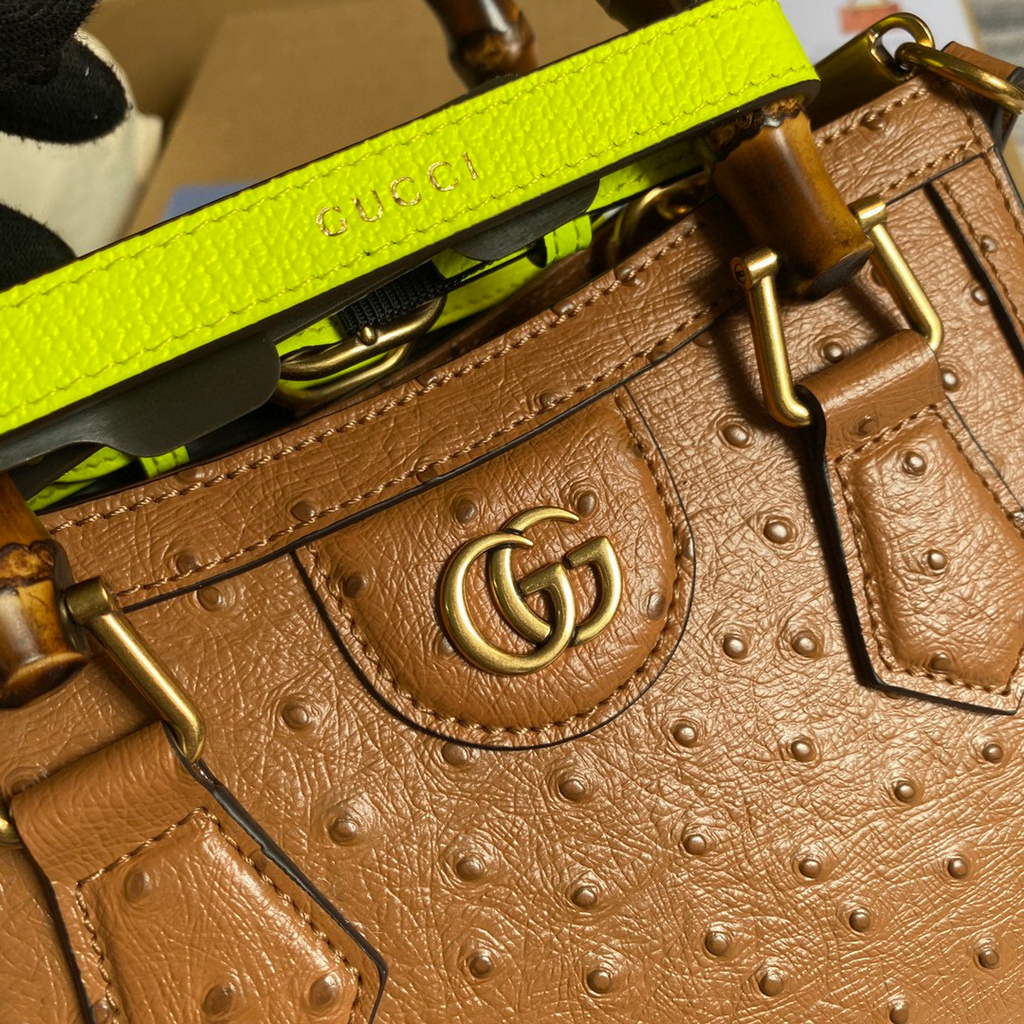 Gucci Diana Mini Tote Bag Ostrich LeatherTop Handle Bag Gucci a€?55661 Tan