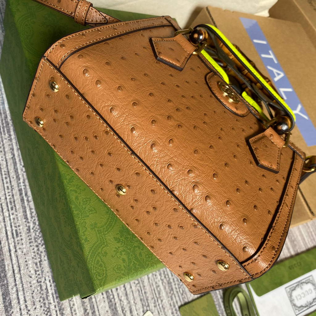 Gucci Diana Mini Tote Bag Ostrich LeatherTop Handle Bag Gucci a€?55661 Tan