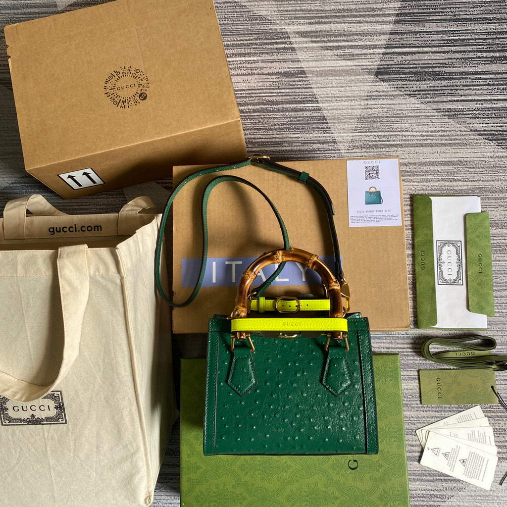 Gucci Diana Mini Tote Bag Ostrich LeatherTop Handle Bag Gucci a€?55661 Green