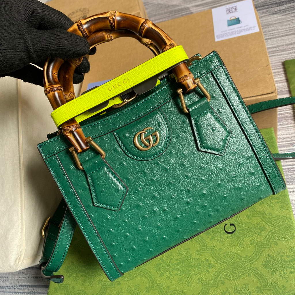Gucci Diana Mini Tote Bag Ostrich LeatherTop Handle Bag Gucci a€?55661 Green