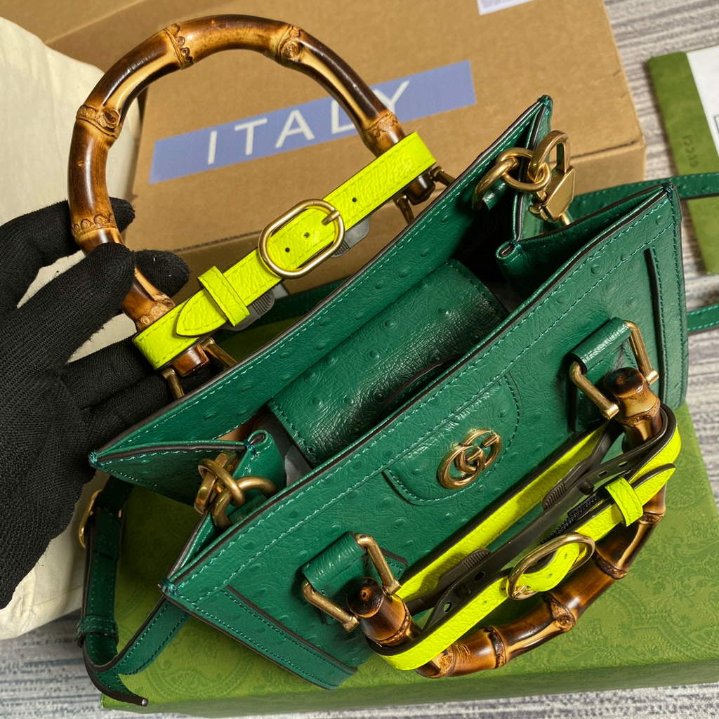 Gucci Diana Mini Tote Bag Ostrich LeatherTop Handle Bag Gucci a€?55661 Green