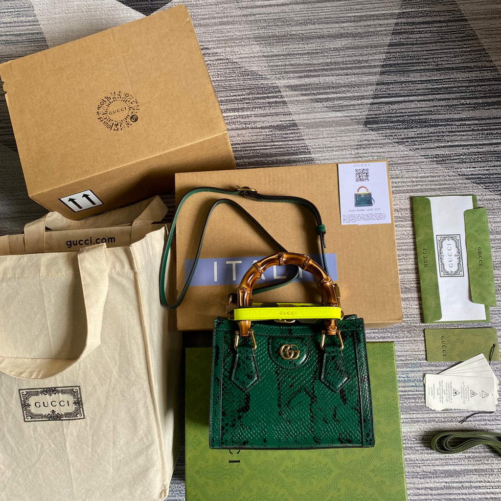 Gucci Diana Mini Tote Bag Snake Top Handle Bag Gucci a€?55661 Green
