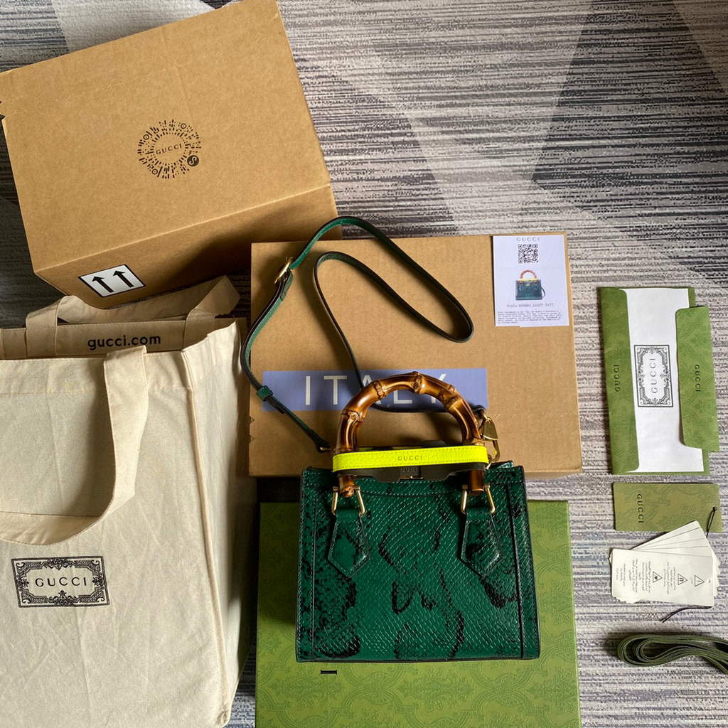 Gucci Diana Mini Tote Bag Snake Top Handle Bag Gucci a€?55661 Green
