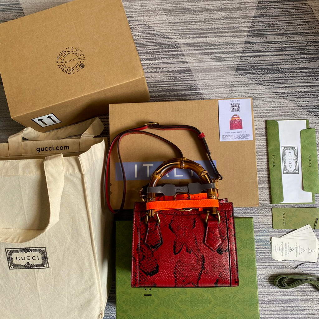 Gucci Diana Mini Tote Bag Snake Top Handle Bag Gucci a€?55661 Red
