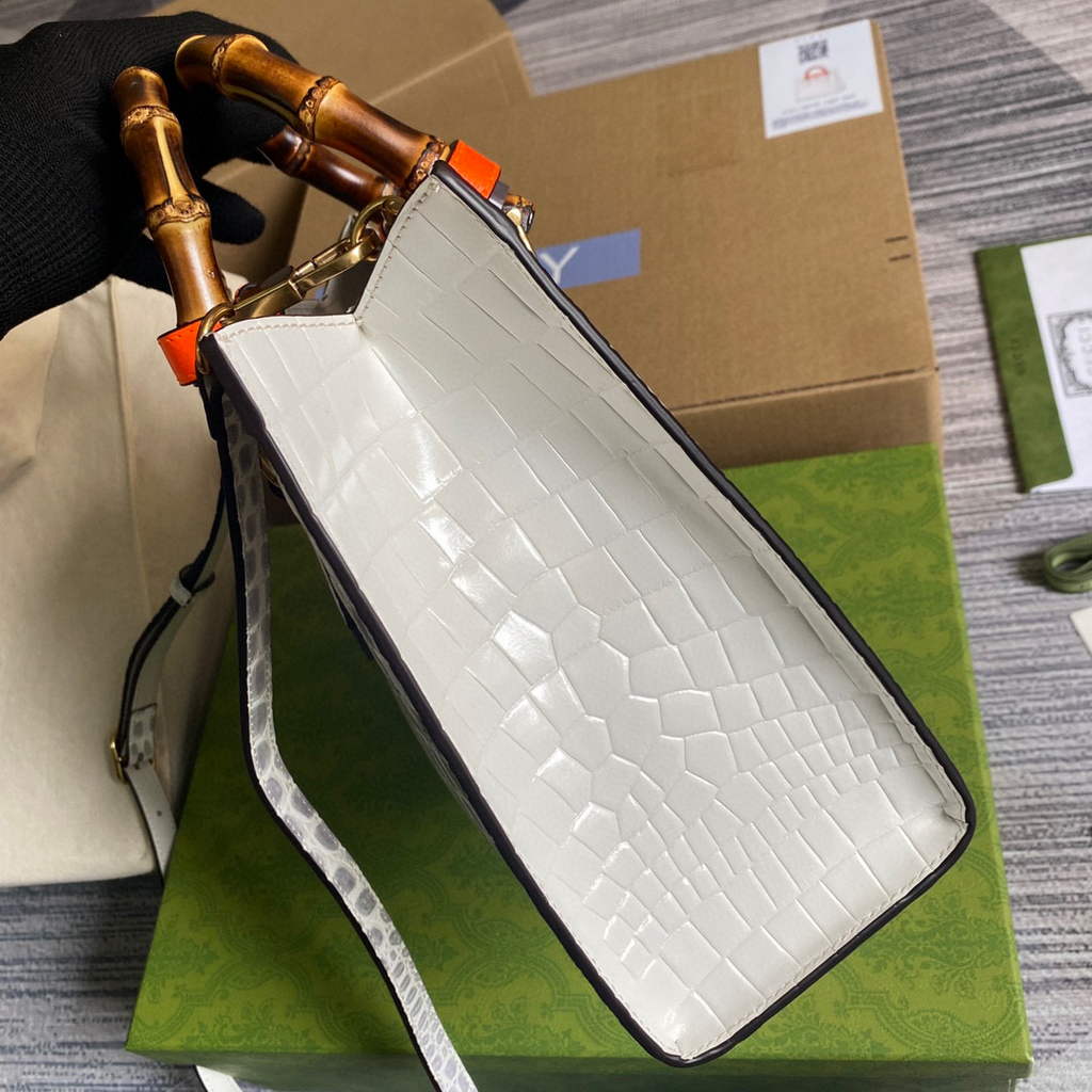 Gucci Diana Small Tote Bag Crocodile Top Handle Bag 660195 White