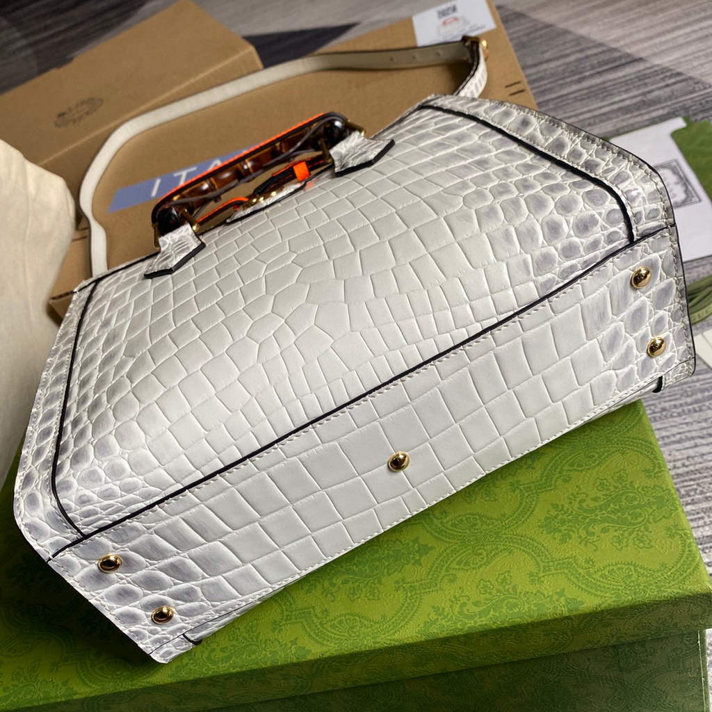 Gucci Diana Small Tote Bag Crocodile Top Handle Bag 660195 White