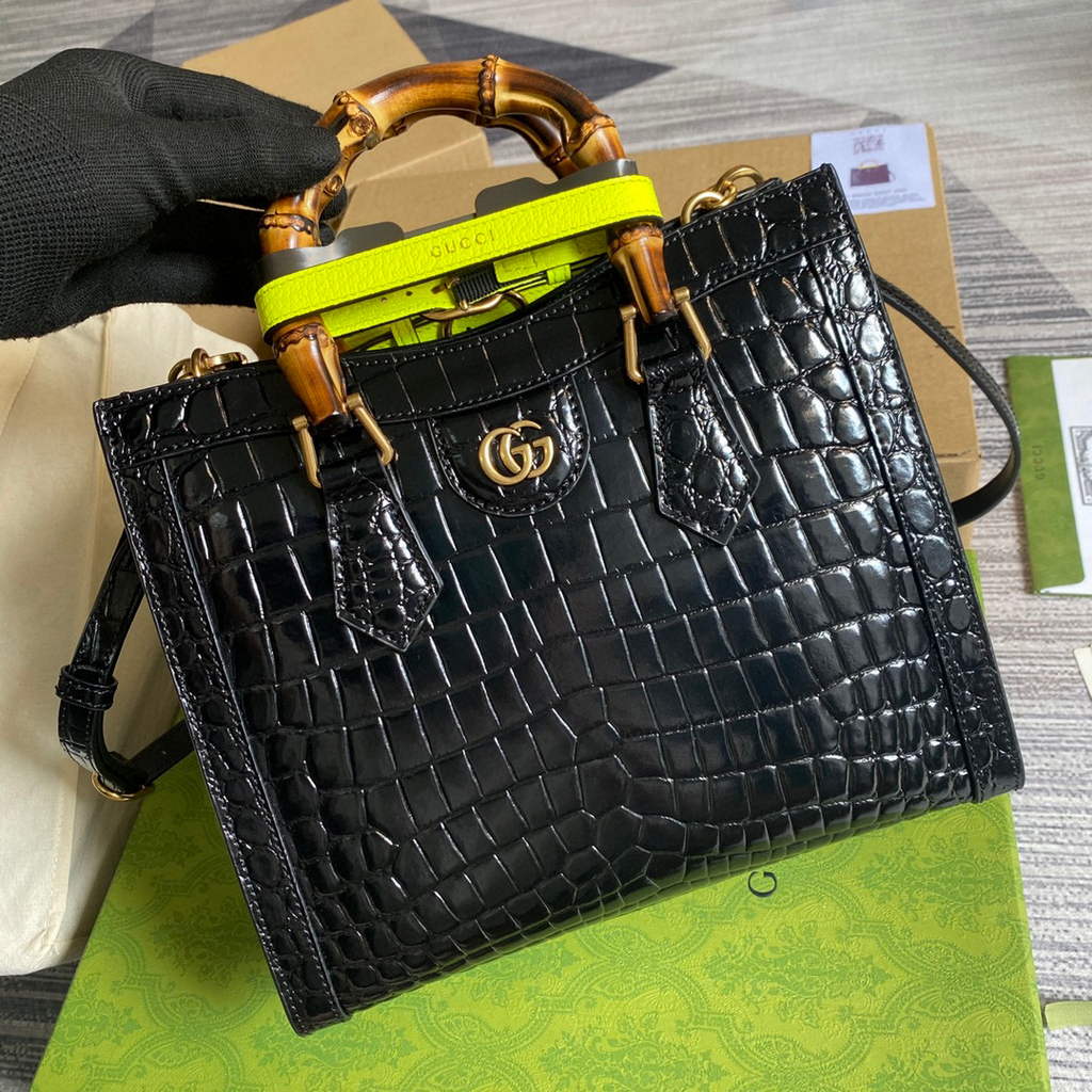 Gucci Diana Small Tote Bag Crocodile Top Handle Bag 660195 Black
