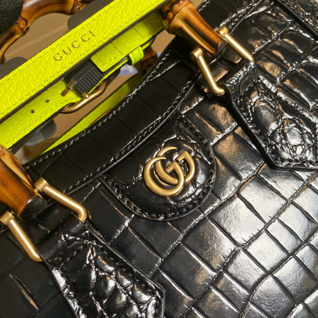 Gucci Diana Small Tote Bag Crocodile Top Handle Bag 660195 Black