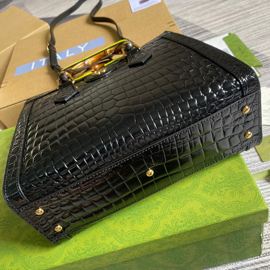 Gucci Diana Small Tote Bag Crocodile Top Handle Bag 660195 Black
