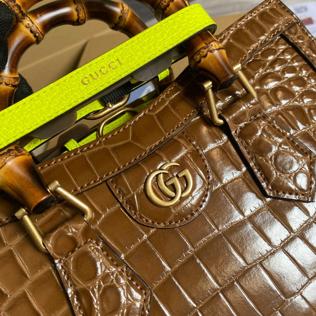 Gucci Diana Small Tote Bag Crocodile Top Handle Bag 660195 Brown