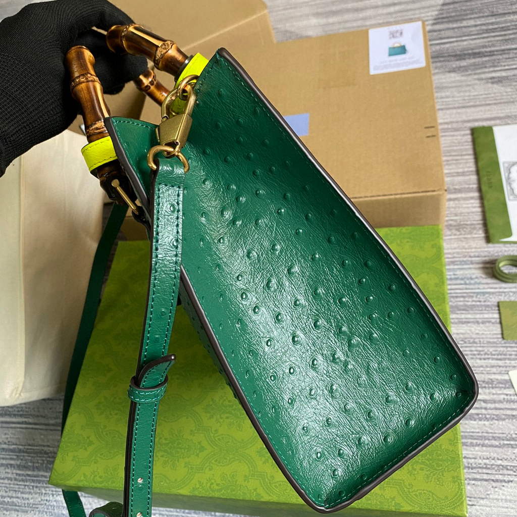 Gucci Diana Small Tote Bag Ostrich Top Handle Bag 660195 Green