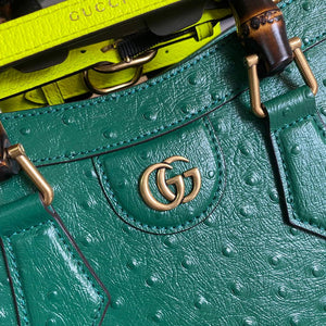 Gucci Diana Small Tote Bag Ostrich Top Handle Bag 660195 Green - Default Title - View 6