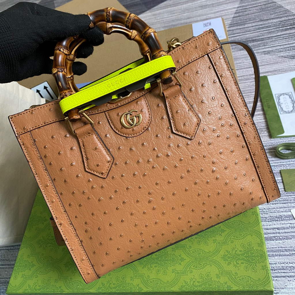 Gucci Diana Small Tote Bag Ostrich Top Handle Bag 660195 Brown
