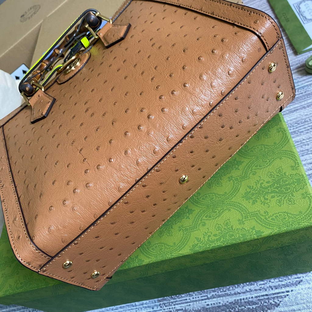 Gucci Diana Small Tote Bag Ostrich Top Handle Bag 660195 Brown