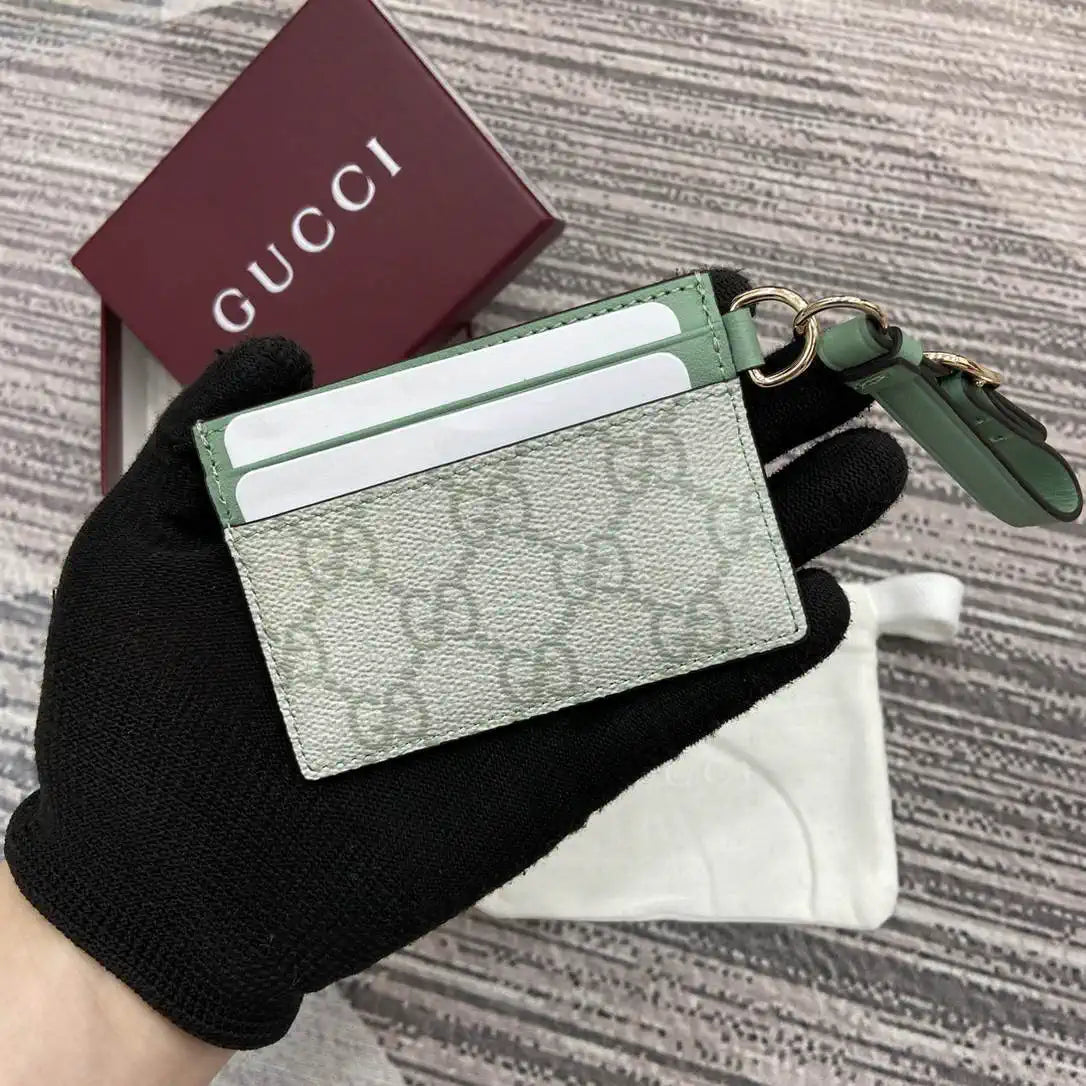 Gucci GG Emblem card case with strap 819121 Green