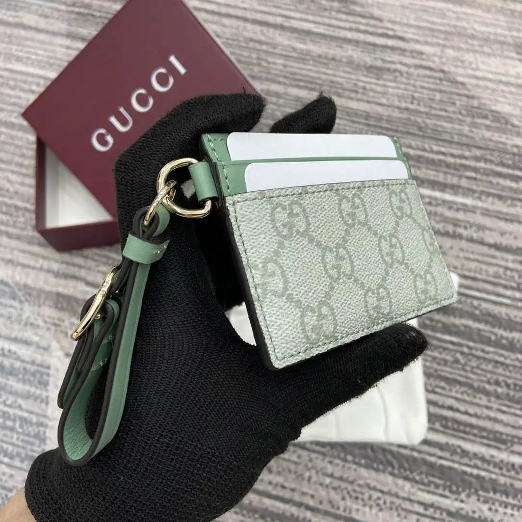 Gucci GG Emblem card case with strap 819121 Green
