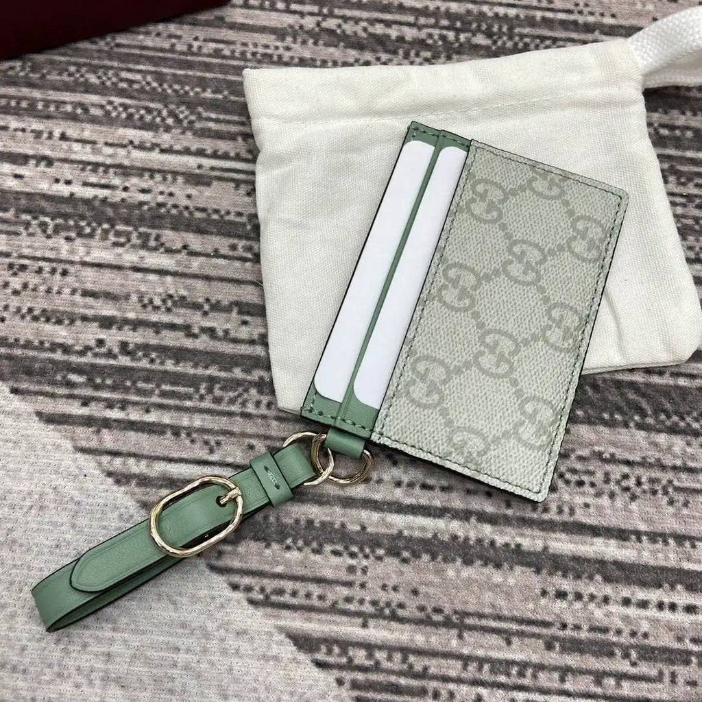 Gucci GG Emblem card case with strap 819121 Green