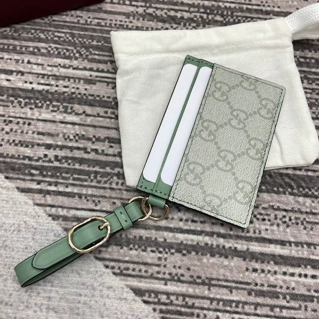 Gucci GG Emblem card case with strap 819121 Green