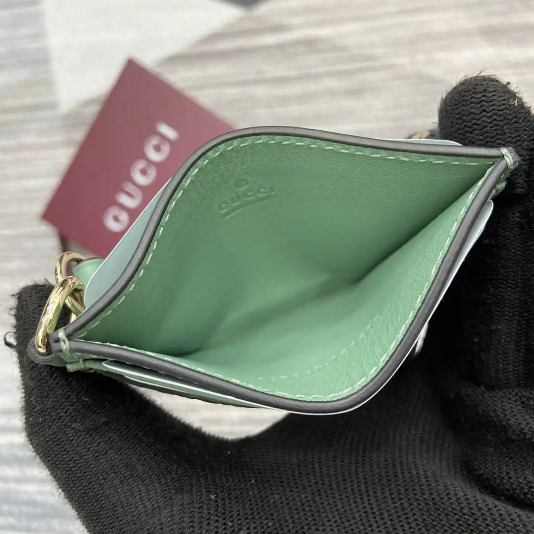 Gucci GG Emblem card case with strap 819121 Green