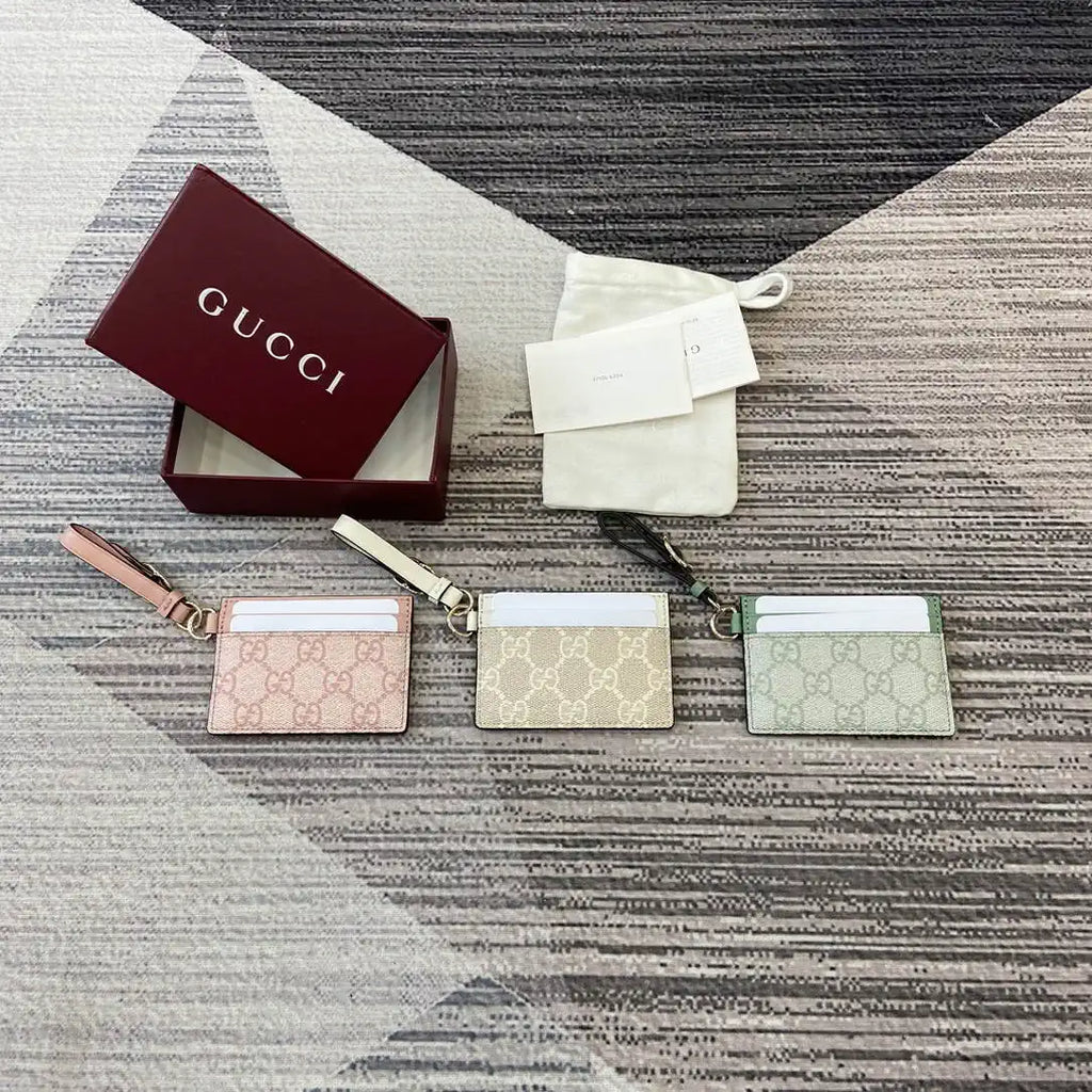 Gucci GG Emblem card case with strap 819121 Biege & Blue
