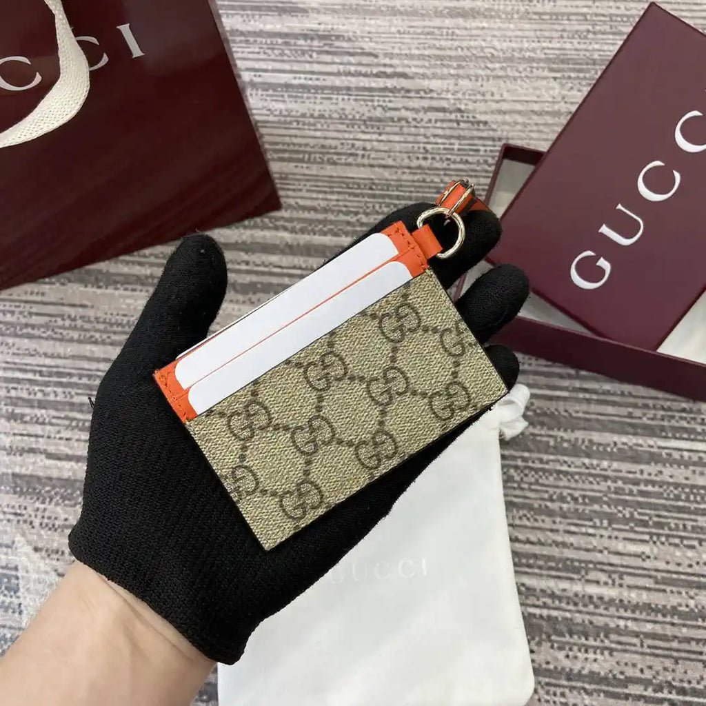 Gucci GG Emblem card case with strap 819121 Biege & orange