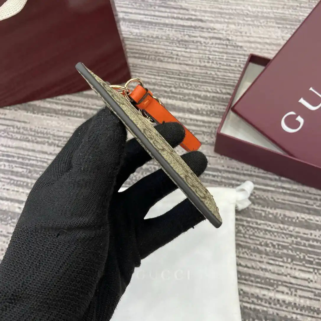 Gucci GG Emblem card case with strap 819121 Biege & orange