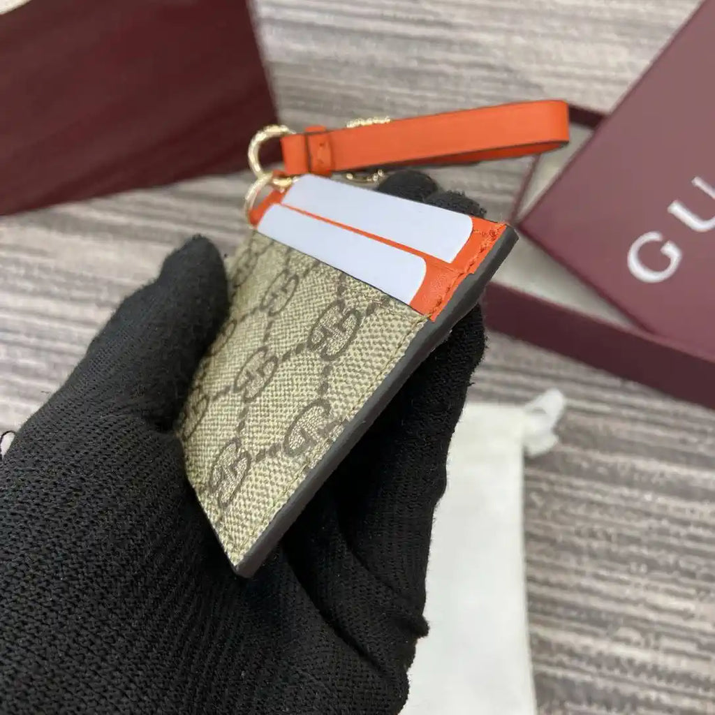 Gucci GG Emblem card case with strap 819121 Biege & orange