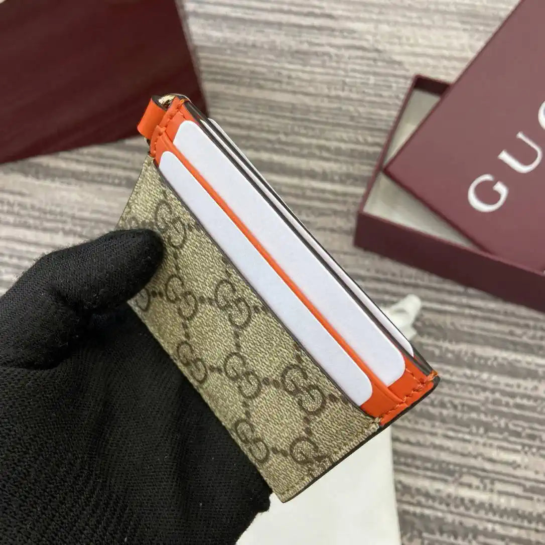Gucci GG Emblem card case with strap 819121 Biege & orange