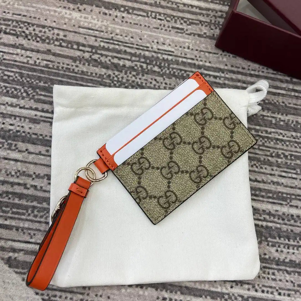 Gucci GG Emblem card case with strap 819121 Biege & orange