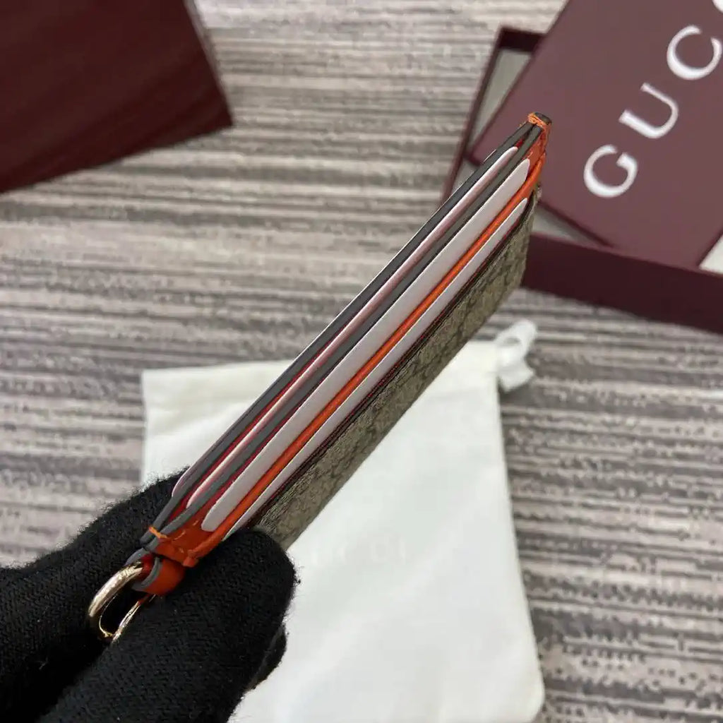 Gucci GG Emblem card case with strap 819121 Biege & orange